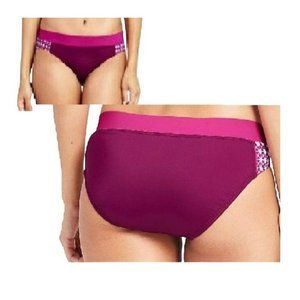 Lands' End Mid Waist Bikini Swim Bottom Boysenberry Dot Woman's Size 4 JJ526